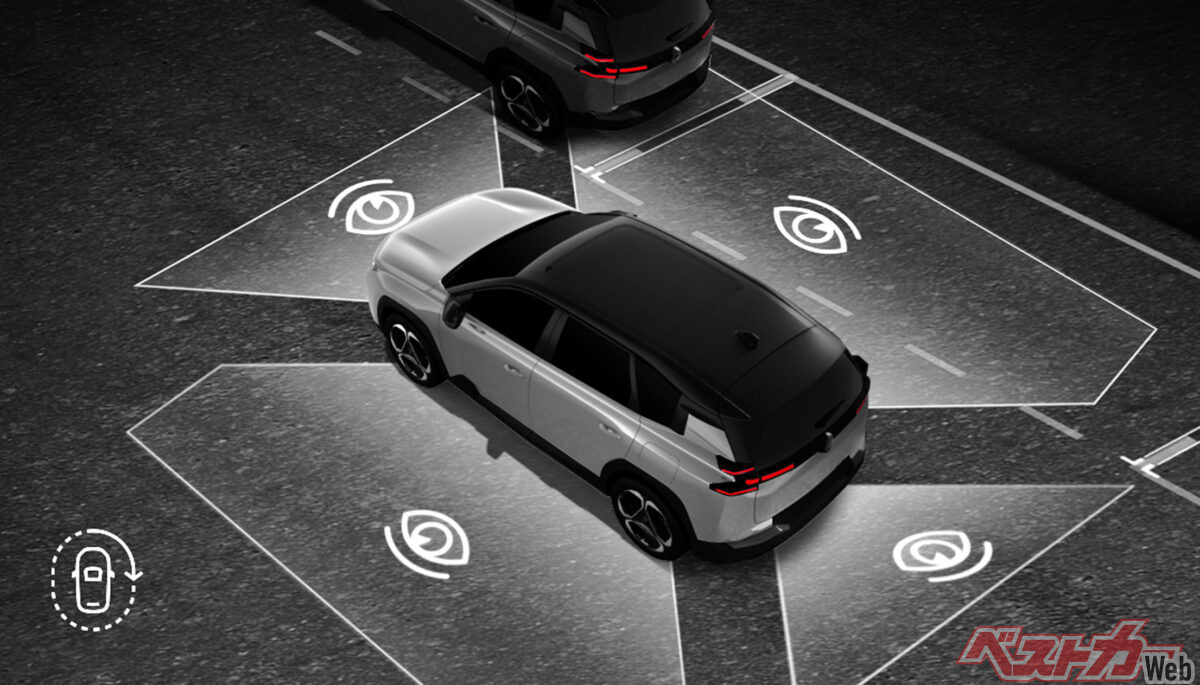 車間距離に応じた速度調整や、ステアリング操作アシストなど、​ 各機能はステアリングスイッチから操作でき、 360°カメラを装備しているので安心だ