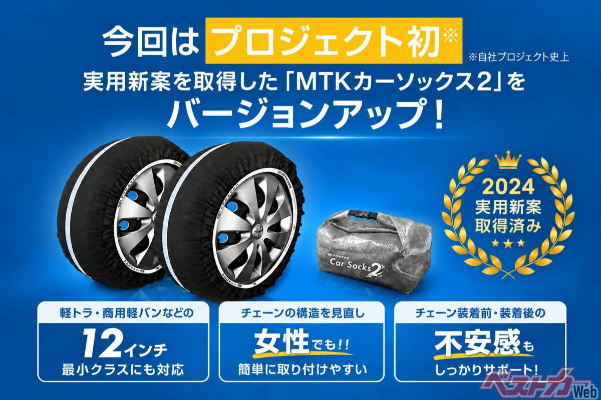 タイヤに被せるだけで雪道を走れる