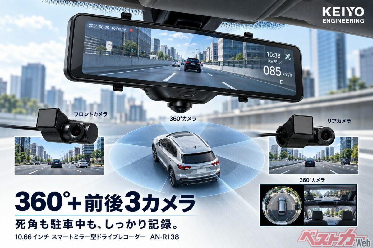 いまやドラレコに駐車監視は当然!? 360°撮影も可能なKEIYOのニューモデルが至れり尽くせりな件!!