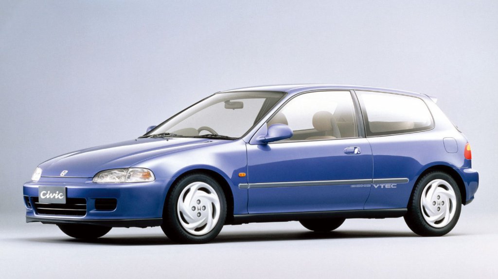 ホンダ シビック（EG型）（1991-1995）／全長4070×全幅1695×全高1350mm、エンジン：1.6L 直列4気筒DOHC（170ps/16.0kgm）、価格：153万円