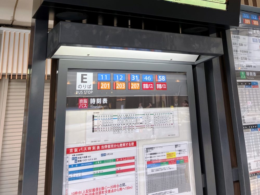 すべてデジタル表示の京都バスのスマートバス停