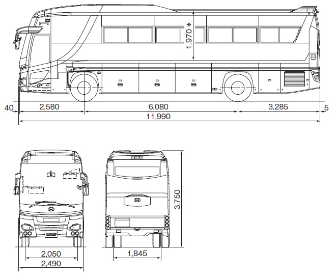 大型観光バスの寸法例