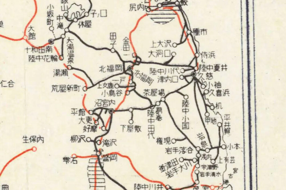 国鉄バスの全盛期、岩手県エリアにこれだけの路線網が広がっていた（国鉄鉄道要覧 昭和34年度より。パブリックドメイン）