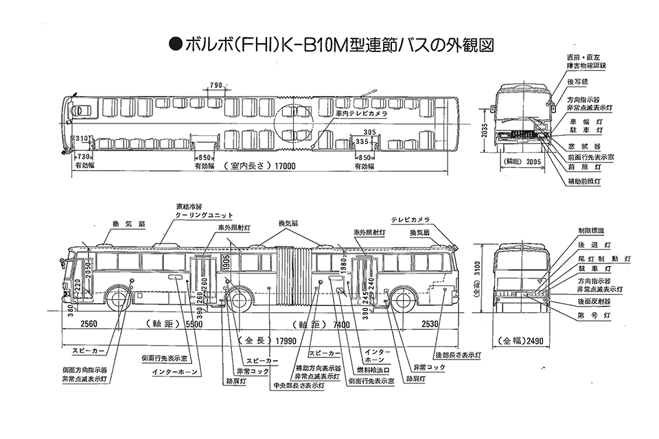 ボルボ（FHI）K-B10M型連節バスの外観図