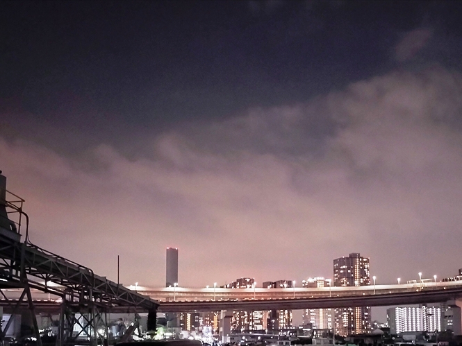 回送時の時間調整中は芝浦の営業所の近くで夜景を眺めながら待機することも