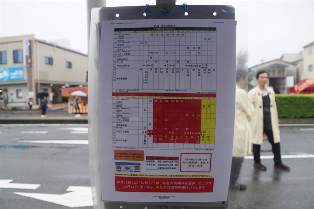 御神輿通過のためもあり休止バス停では運休時間帯の案内があった