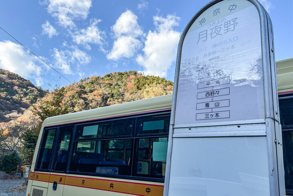 山に囲まれた終点の月夜野バス停
