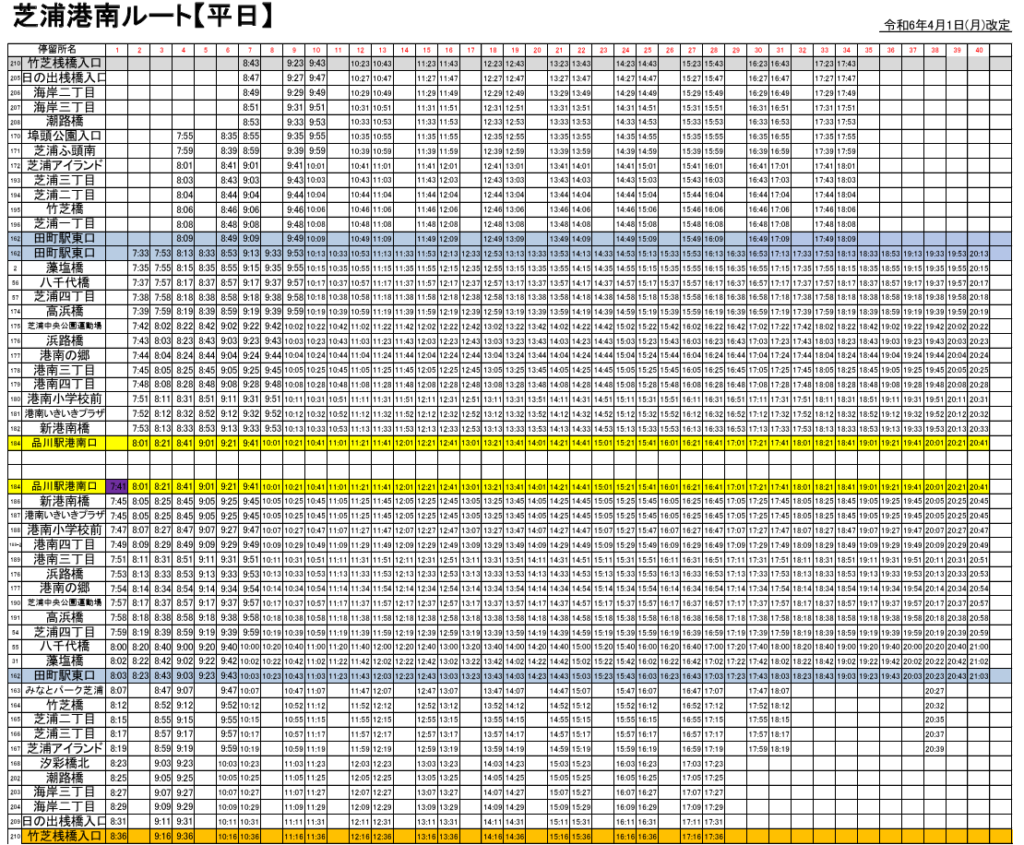 芝浦港南ルートの平日ダイヤ