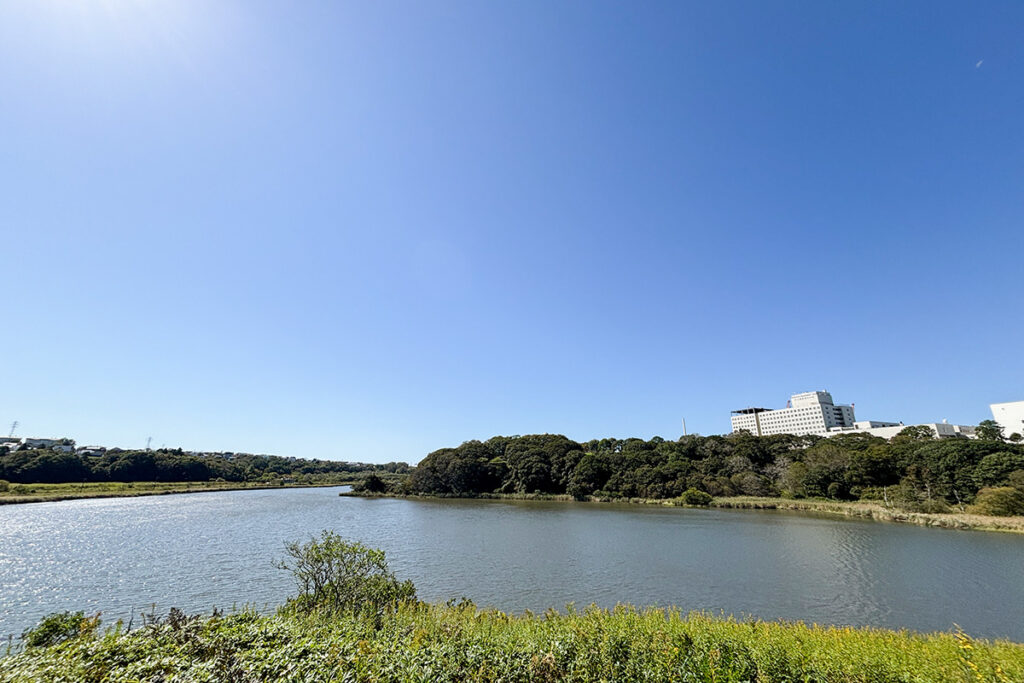 散策にぴったりな春採湖のほとり。公衆トイレがあり小休止にも対応