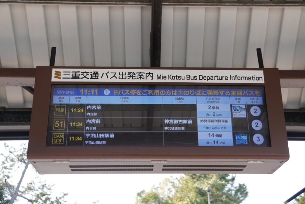 車両タイプが表示されるデジタル時刻表