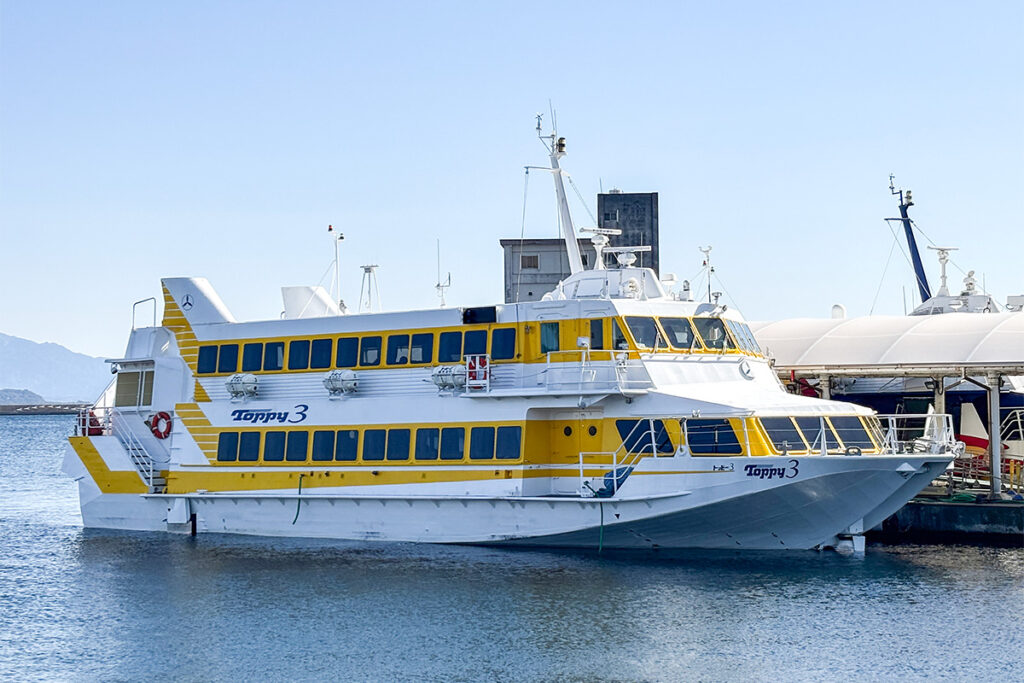 種子島・屋久島方面を結ぶ高速船。ジェットフォイルとも呼ばれるタイプの船（ボーイング929）が使われている