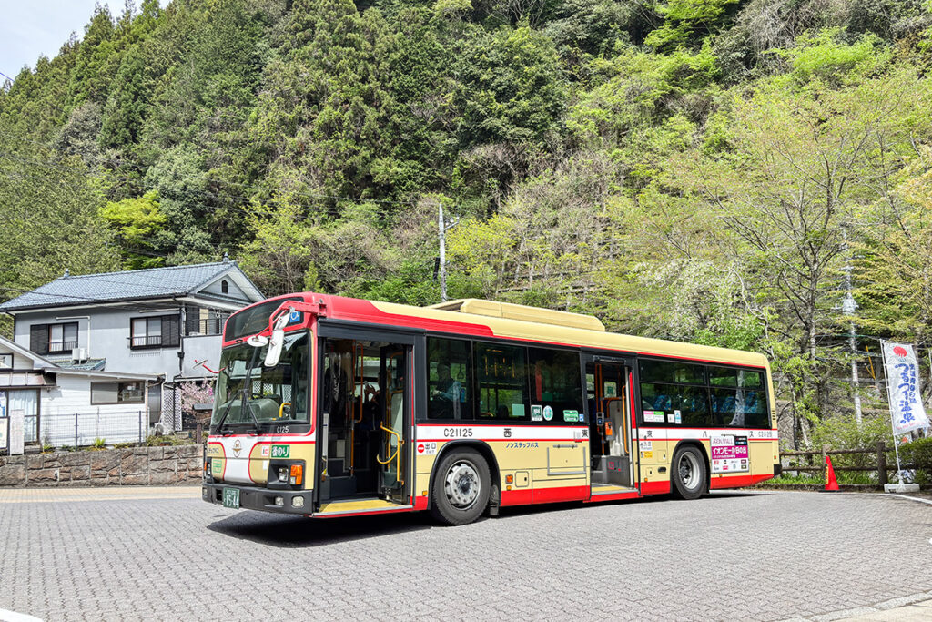 山の中をグイグイ分け入って20分くらいで終点のつるつる温泉