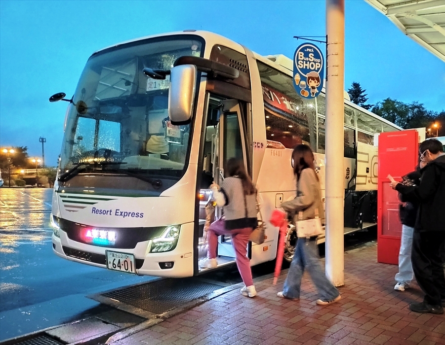観光地から東京各地に戻る夕方の便は混雑している