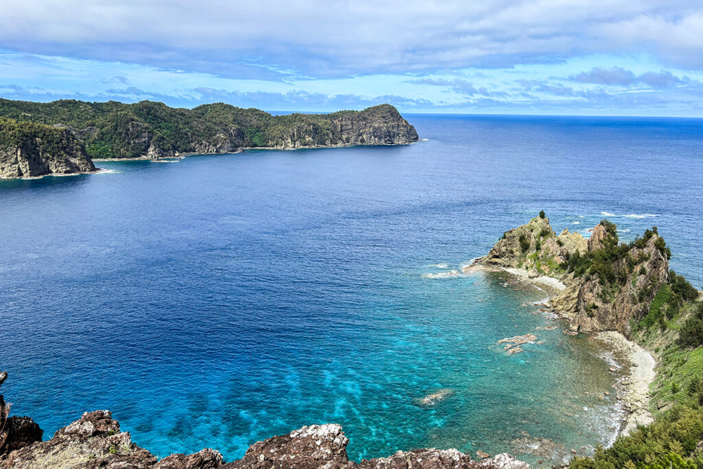 ボニンブルーと呼ばれる深く鮮やかな青のグラデーションに目を奪われる