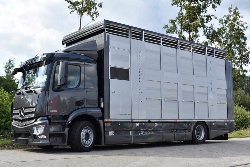 単車タイプの家畜運搬車。架装メーカーはベルギーのヤン・ノイエンス社