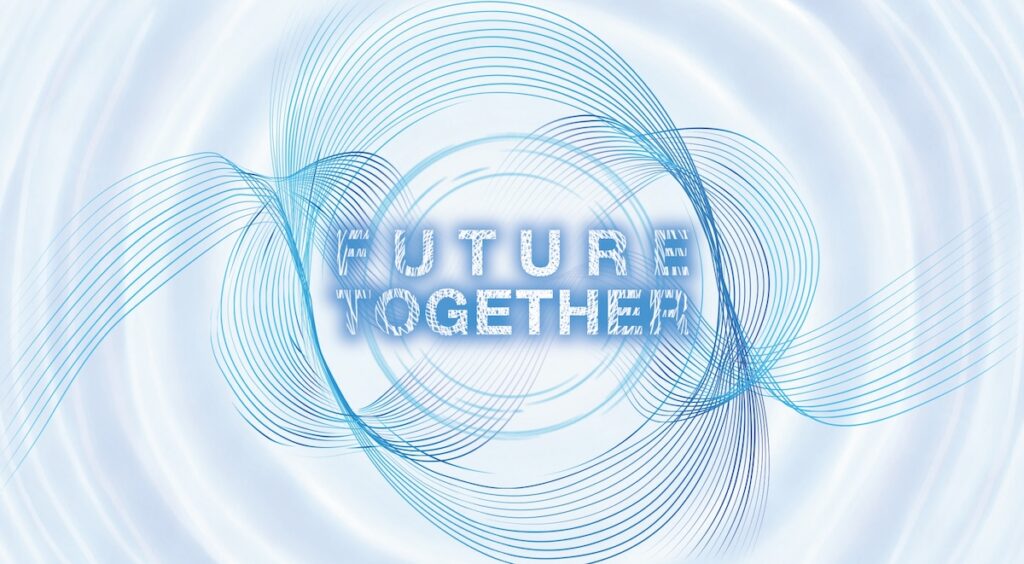 JMS2025の三菱ふそうブースコンセプトイメージ。「FUTURE TOGETHER」キャッチコピーは前回JMS2023からの継続
