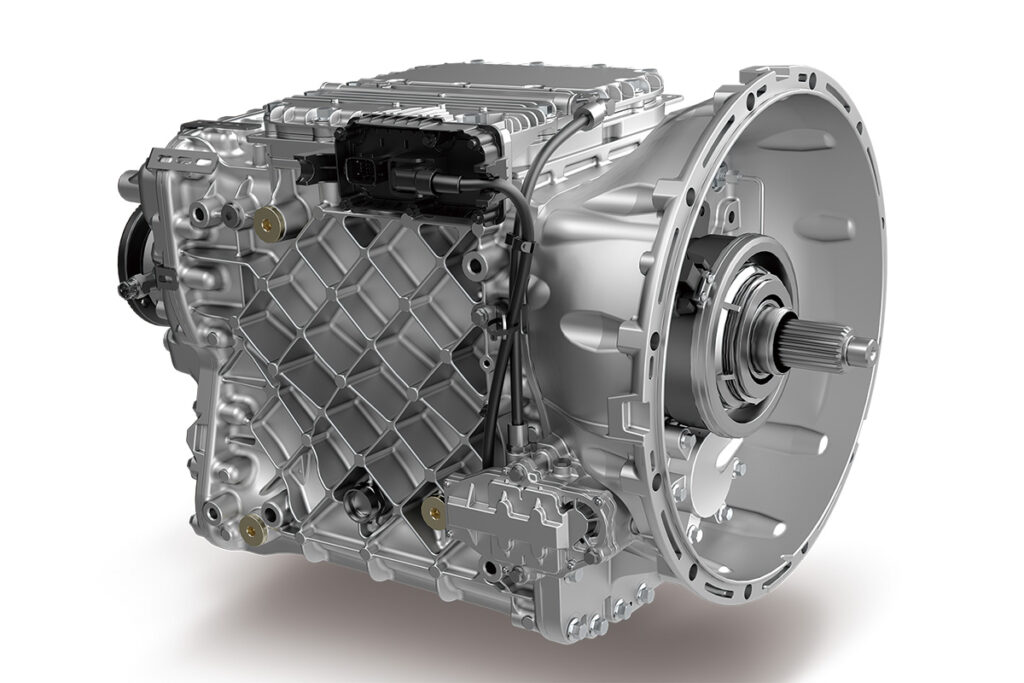 2026年型クオン最大の特徴ともいうべきESCOT-VII(エスコット7)。GWで先行導入していた最新バージョンで、カウンターシャフトブレーキの強化によりシフトスピードがさらに迅速になっている