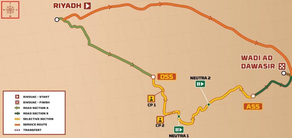 第7ステージは首都リヤドからワジ・アド・ダワシルに向かうコースを設定。移動区間、競技区間ともに400kmを超える長丁場となった