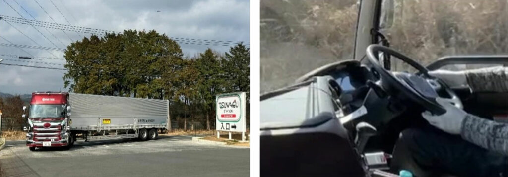 TSUNAGUステーションを出発する「L4物流自動運転トレーラー推進協議会」の自動運転セミトレーラ